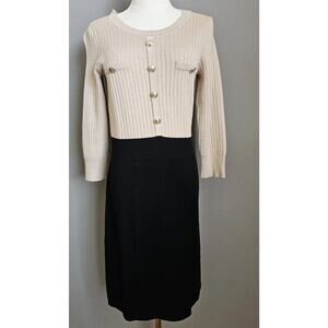 Une Âme Beige & Black Knit Button Sweater Dress Size S NWT Classic Old Money